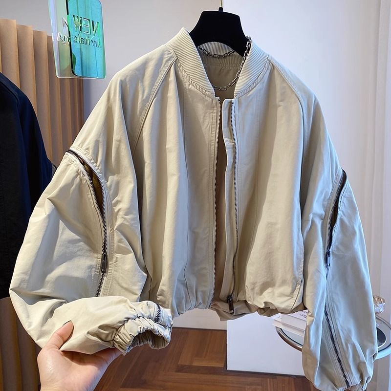 Korean style zipper design sense niche loose casual short jacket versatile top baseball uniform jacket for women spring and autumn