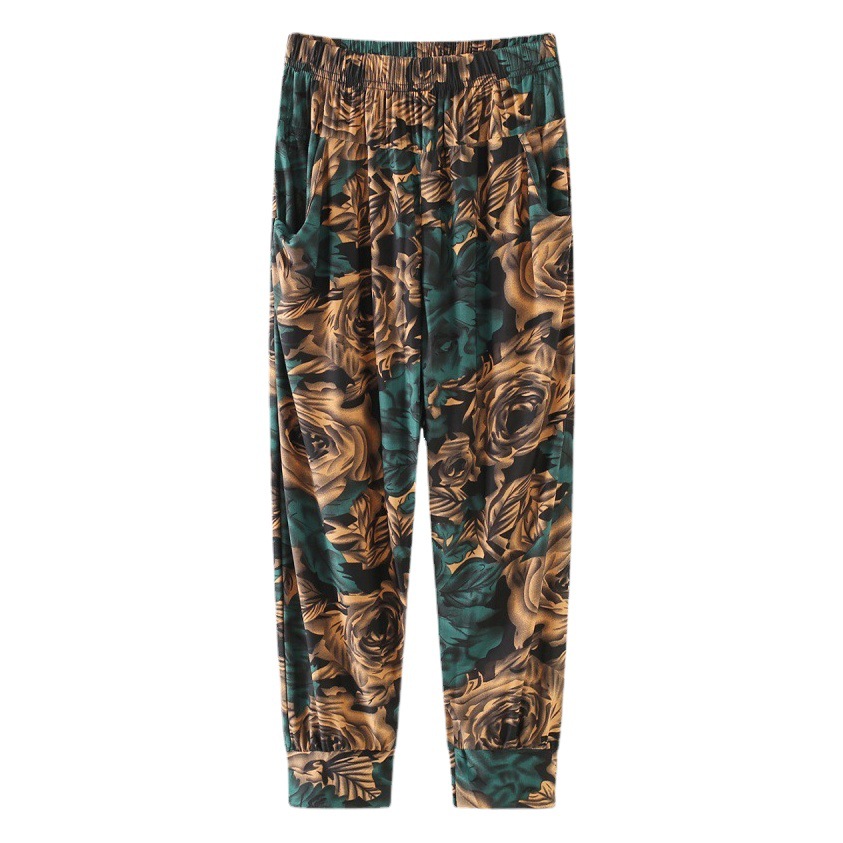 Mother's Bloomers Color Pants Middle-aged Women's Cropped Pants Loose plus size Ice Silk Women's Pants Summer Welfare