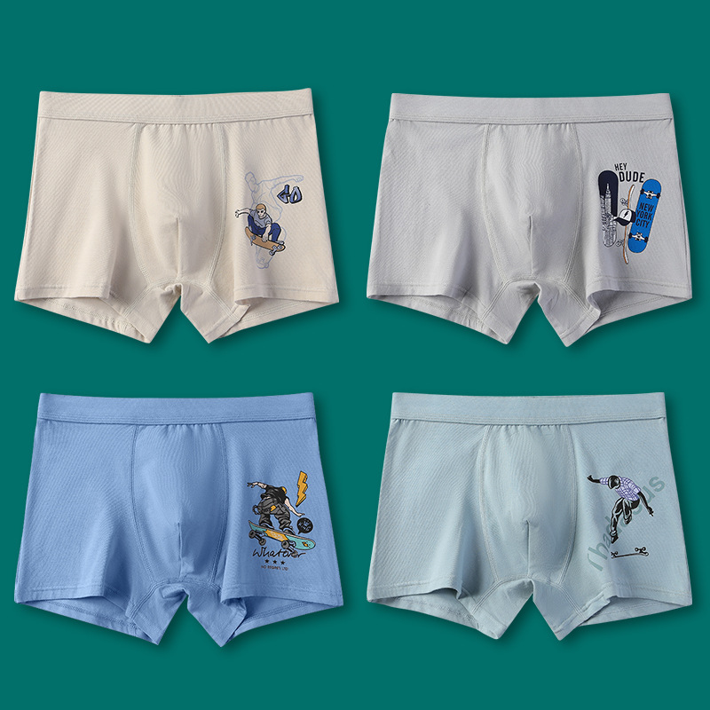 Teenage underwear male four-angle pants Cotton Cotton Development students boys high school junior high school boys boxers shorts head
