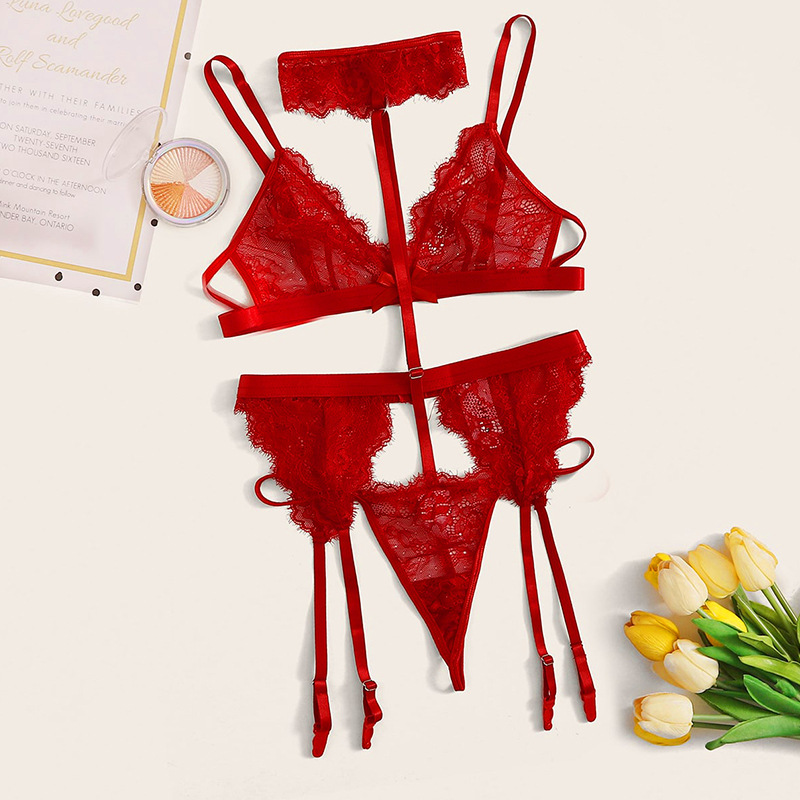 European and American style sexy ultra-thin breathable seamless bra women's suit thin strap thong see-through sexy lingerie