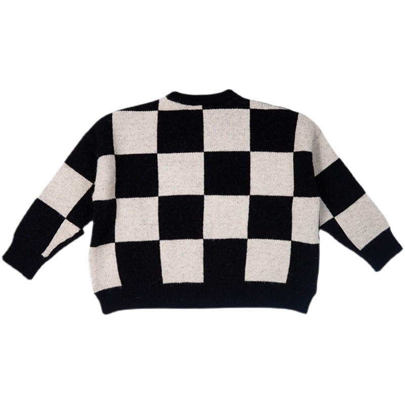 Girls' 2024 Spring and Autumn New Korean Style Children's Checkerboard Sweater Baby's Casual All-match Sweater Top