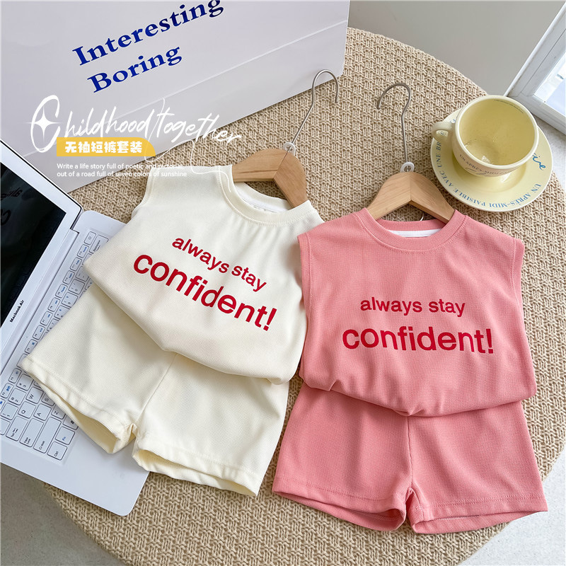 Girls' Vest Set Summer Korean Style Baby Men's Sports Sleeveless Shorts Set Children's Printed Two-Piece Fashionable Set
