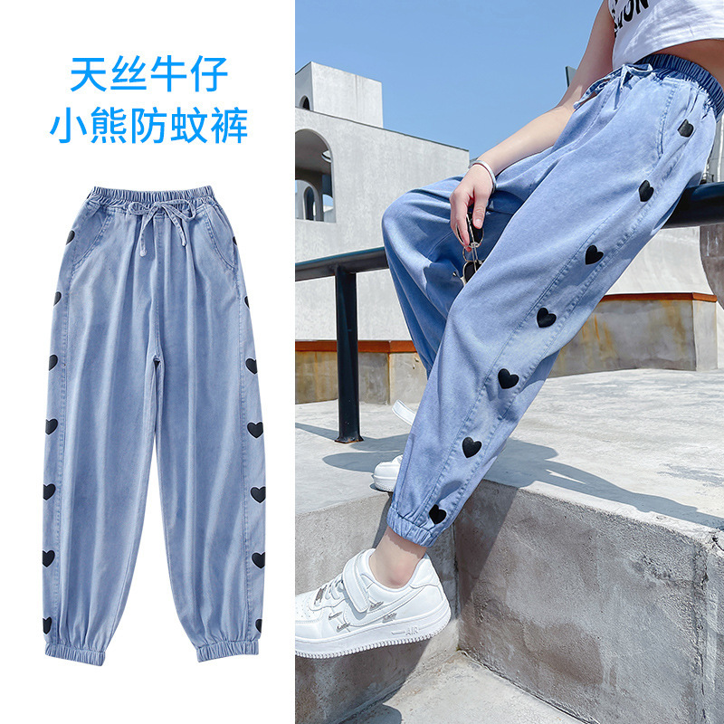 Girls' Thin Anti-Mosquito Pants 2025 Summer New Style for Older Children, Ice Silk Loose Summer Sports Pants, Lantern Pants