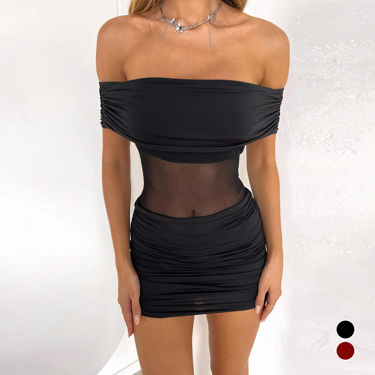 European and American Summer Sexy off-shoulder Women's Slim-fit dress Amazon Hot-selling Raglan Sleeve Hip Skirt