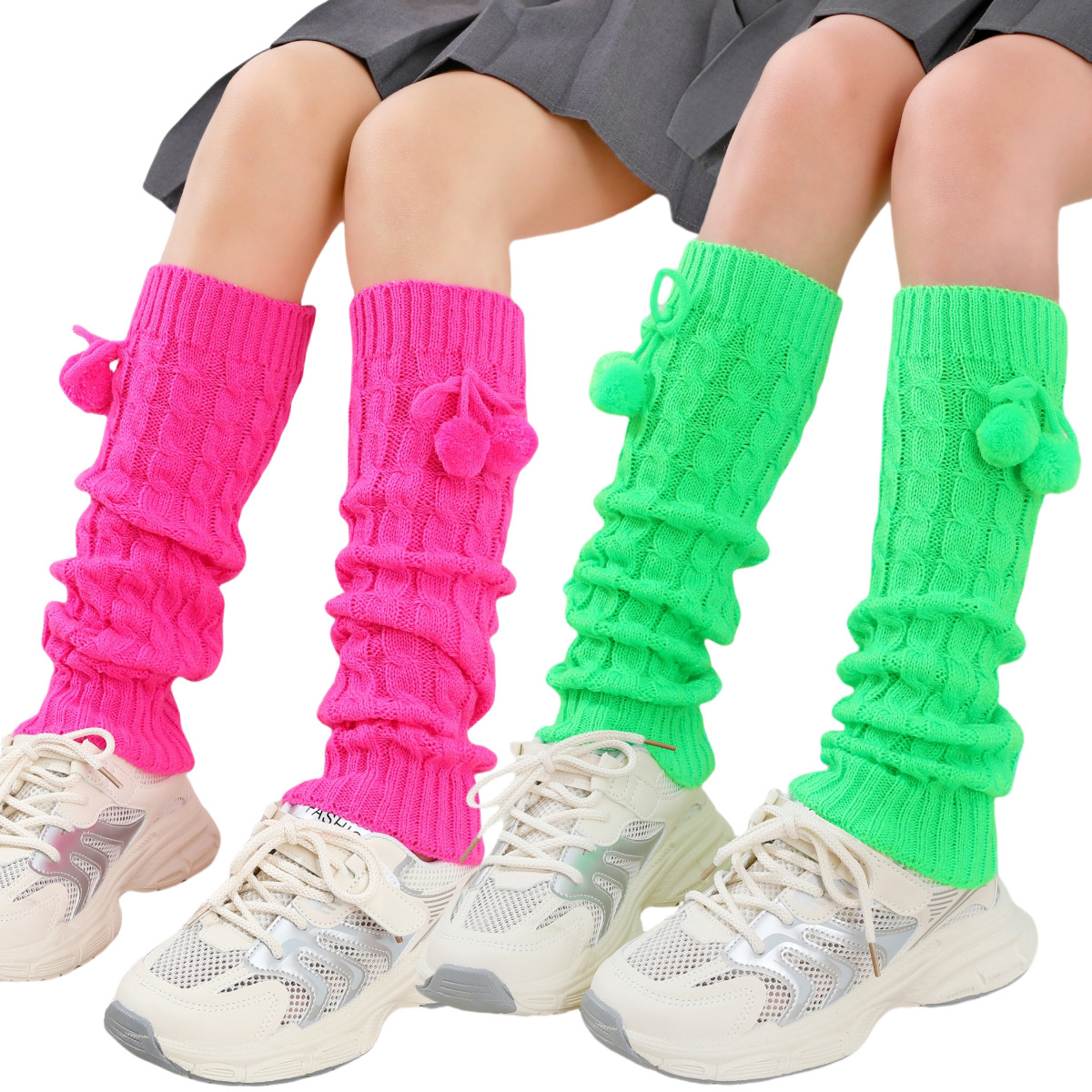 Adult Girls Autumn and Winter New Knitted Foot Covers 8-Shaped Twist Fur Ball Pile Socks Woolen Warm Leggings Boot Covers