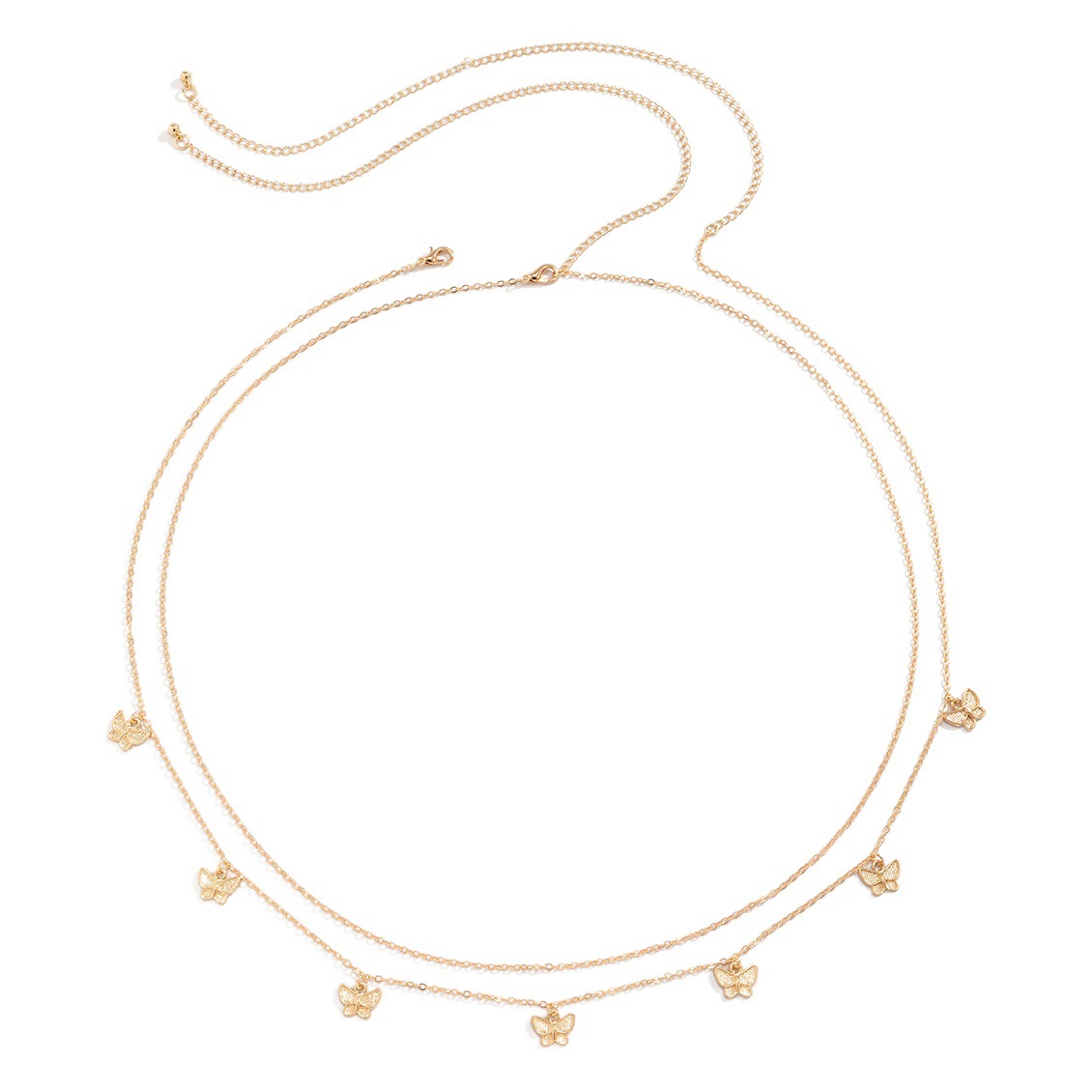 Sweet Cool Spice Girl Style Tassel Butterfly Pendant Double Waist Chain Women's Sexy Street Shooting European and American Single Circle Metal Body Chain