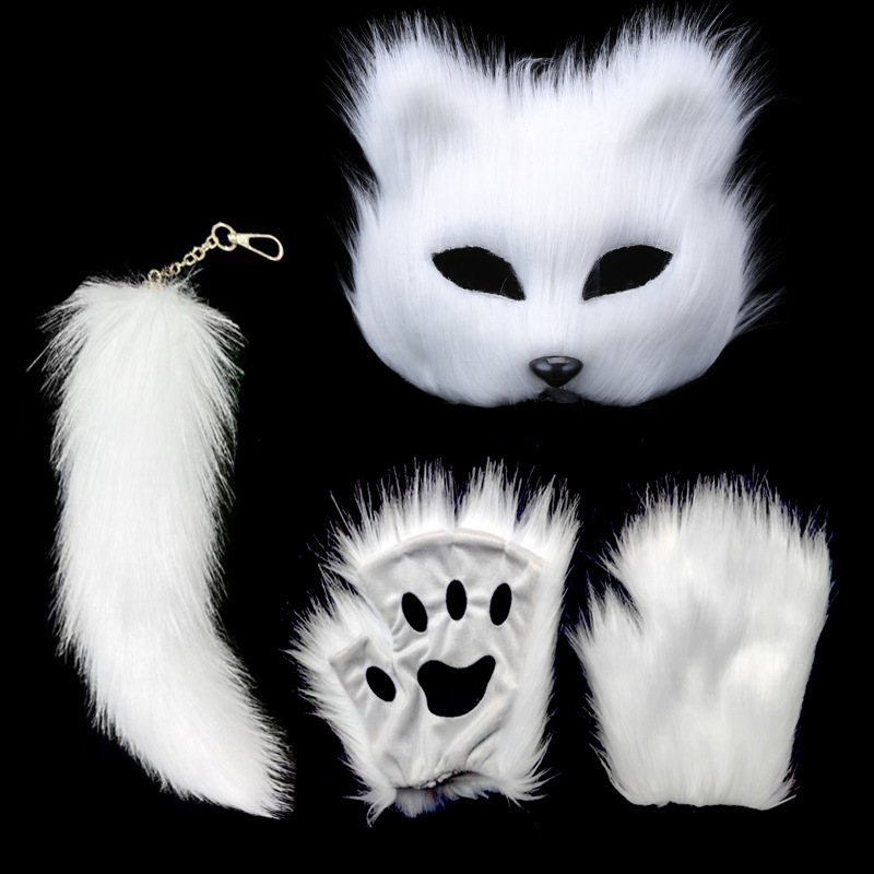 Halloween Prom Party Show Live Long Hair Fox Mask Gloves Tail suit Dew Finger Plush Cross Border