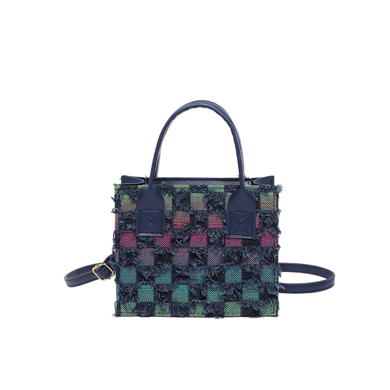 Picture of New Arrival Denim Canvas Bag Checkboard Women's Bag Niche Fashionable Trendy All-match Portable Small Square Bag Crossbody Bag