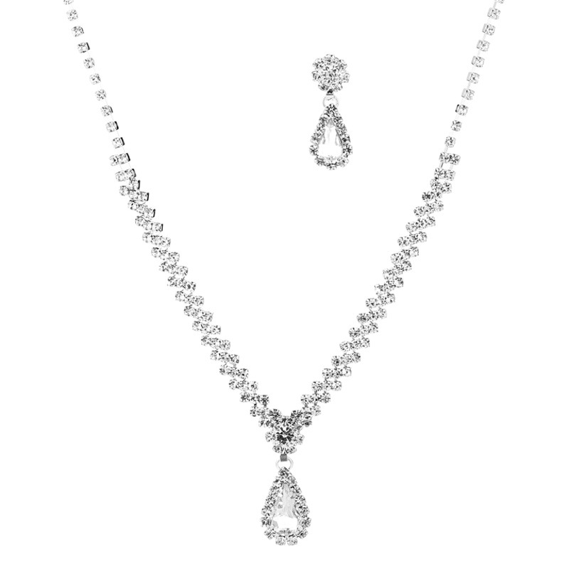 New Jewelry Wholesale metal diamond necklace earrings two-piece wedding bridal jewelry suit combination