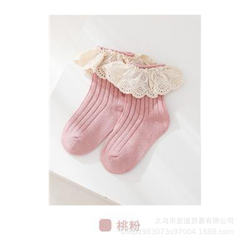 Picture of Baby Children's Socks Spring and Autumn Cotton Anti-slip Mid-tube Socks Autumn and Winter Princess Lace Mid-tube Socks