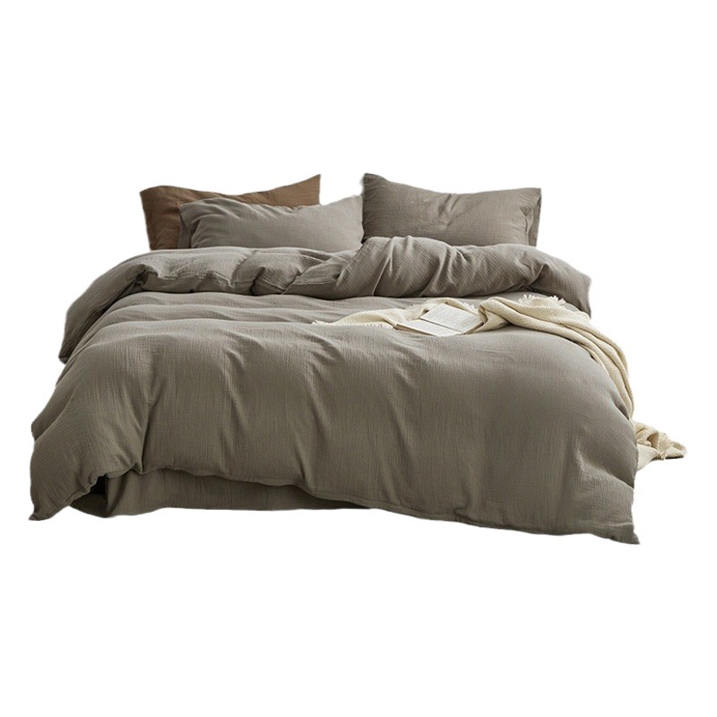 Class a Cotton Wrinkled Yarn Single Piece Maternal and Infant Grade Super Soft Double Layer Pure Cotton Maillard Pure Color Bed Four-Piece Set