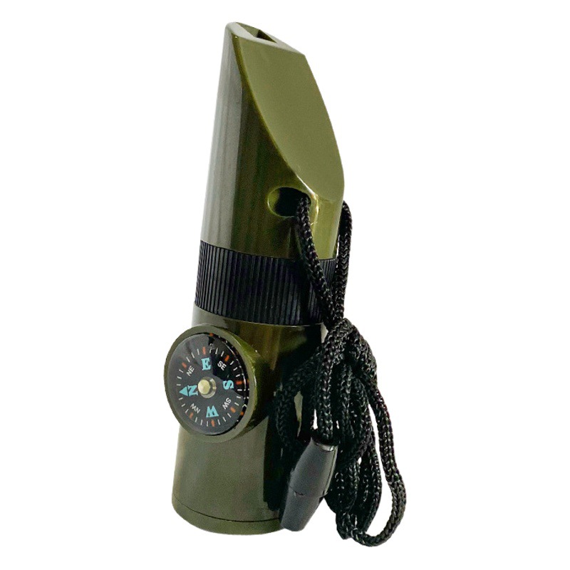 Outdoor camping seven-in-one multifunctional survival whistle life whistle with LED light thermometer compass