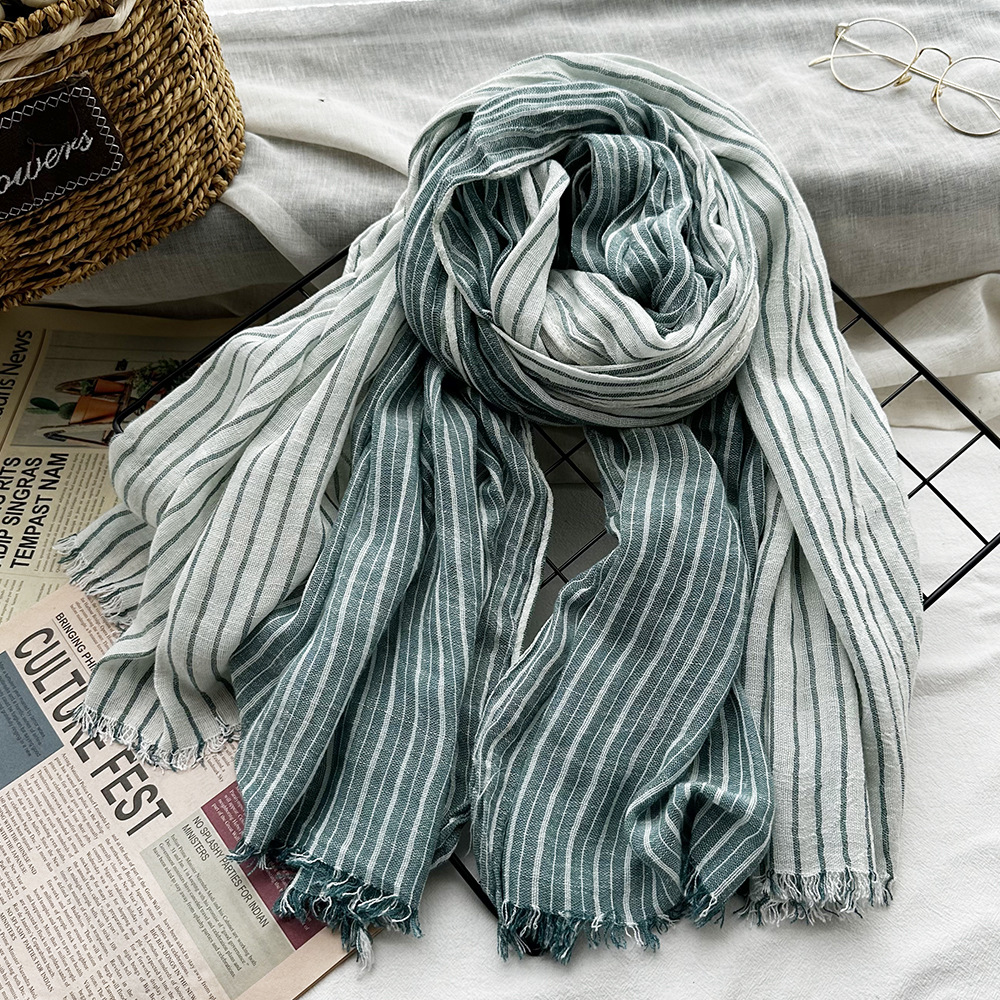 Picture of Amazon Hot Autumn New European and American Striped All-match Silk Scarf Women's Artistic Foreign Style Shawl Men's Cotton Scarf