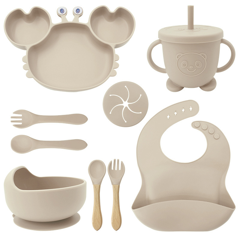 Picture of Baby silicone tableware crab plate suit food supplement bowl bib food grade tableware suit factory direct supply cross-border