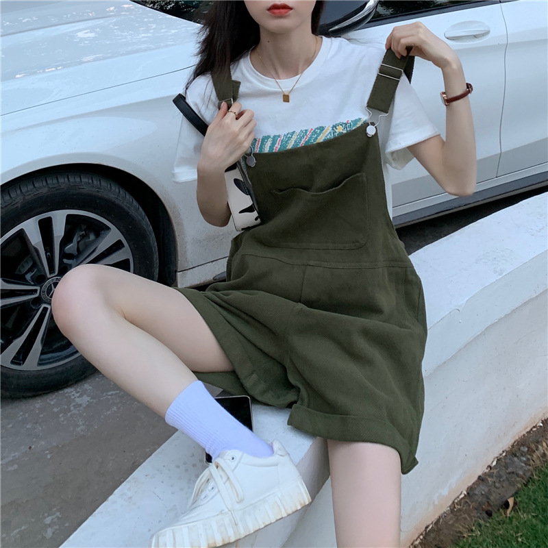 Loose Age-reducing Denim Strap Shorts Women's Summer New Korean Style Slimming Light Color Wide Leg Pants ins Trendy