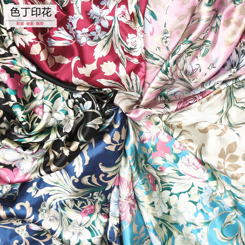 Printed Satin Simulation Silk Satin Fabric Cheongsam Clothing Fabric Home Clothes Pajamas Clothing Lining