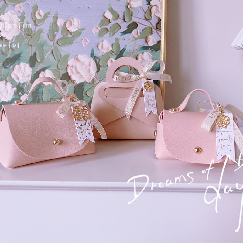 Picture of European Creative Wedding Candy Box Leather Ins Style Satchel Wedding Candy Bag Wedding Souvenir Gift Candy Gift Box