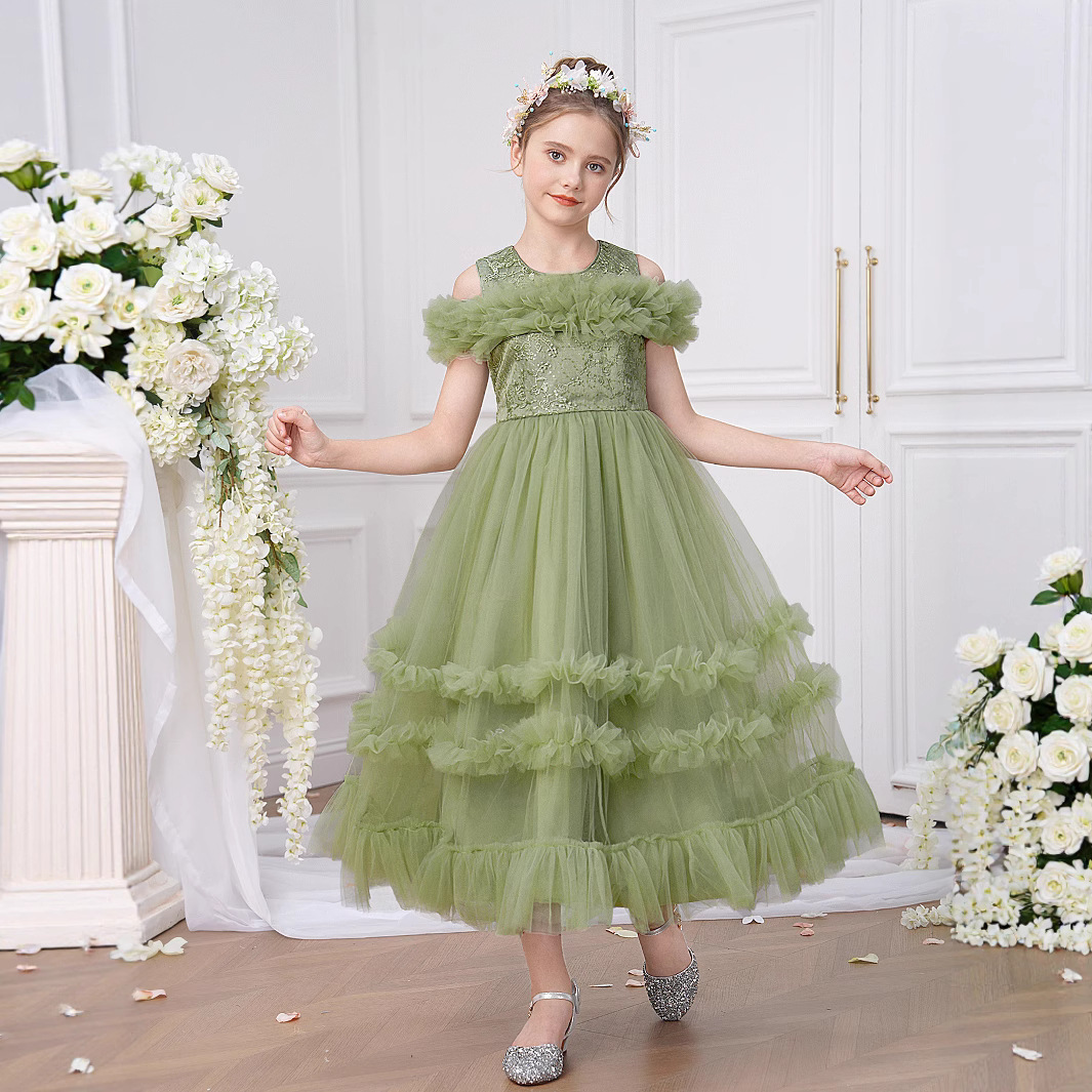 Cross-Border Children's Dress Princess Dress Fashion Mesh Cake Tutu Skirt Flower Girl Little Girl Party Dress Evening Dress