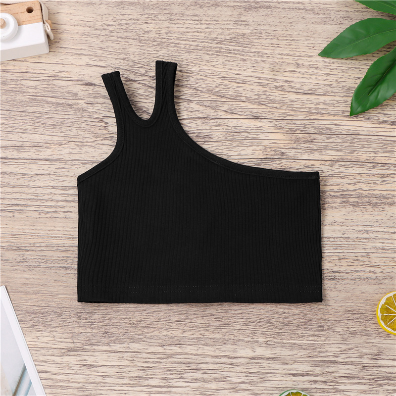 Picture of Cross-border Children's Wear Girl's Summer Vest 2024 New Foreign Trade Girl's Slant Shoulder Irregular Strap Hundred Tower Top