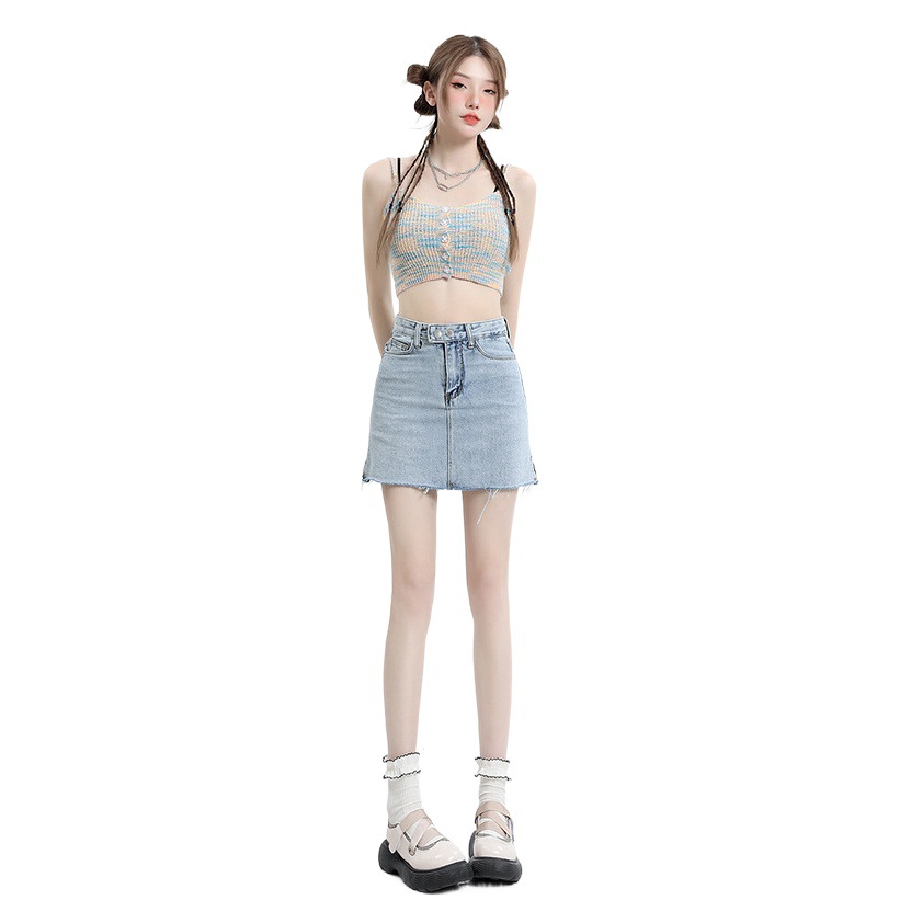 Summer slimming A- line Denim short skirt women's 2023 Korean style high waist small hip skirt Denim skirt