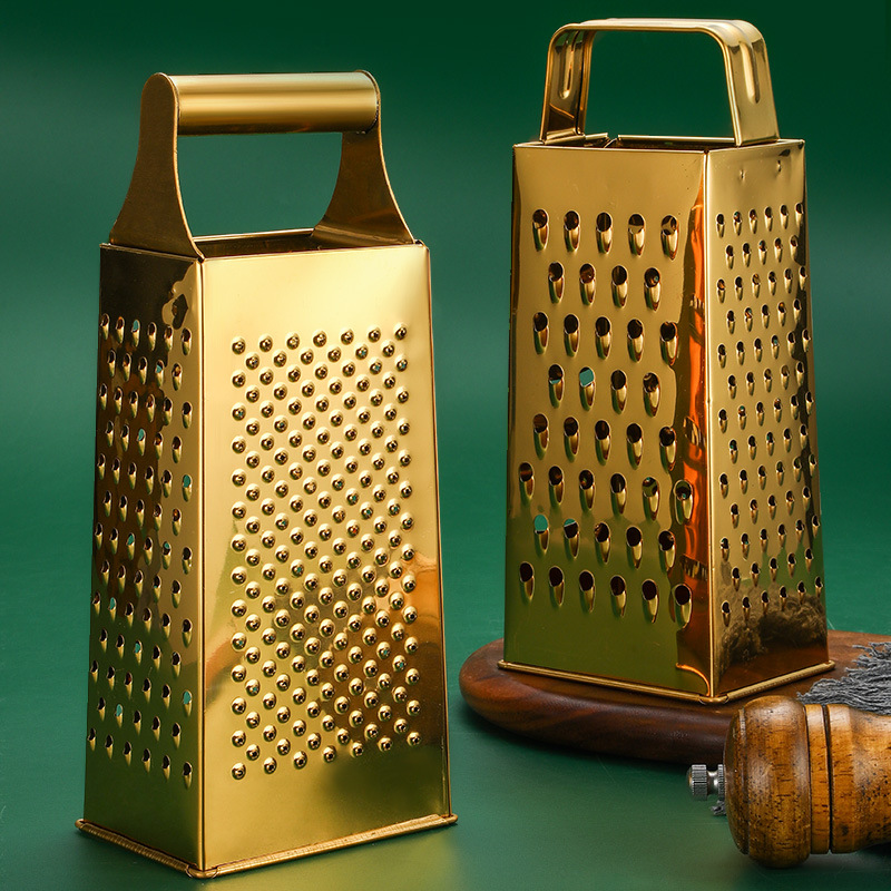 Picture of Multifunctional Stainless Steel Golden Four-sided Grater Household Vegetable and Fruit Ginger Grinding Slicing Grater Cheese Grater