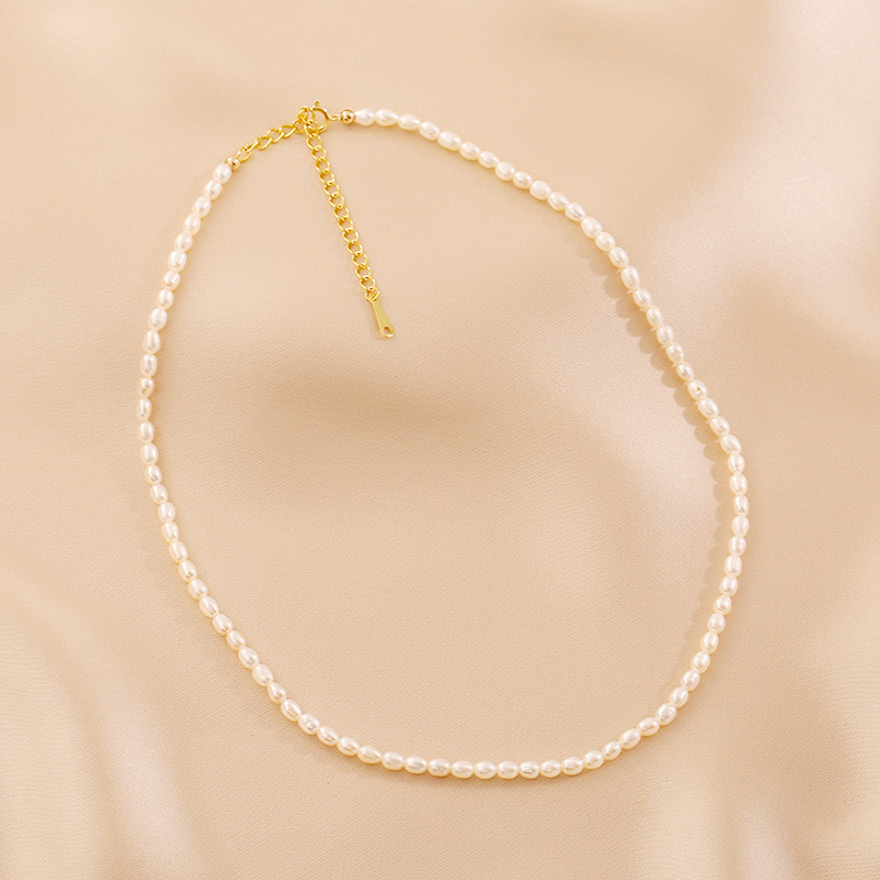 Natural Freshwater Pearl Necklace 4-5mm Rice Bead Simple All-match Pearl Short Necklace Female Elegant Clavicle Chain New Style
