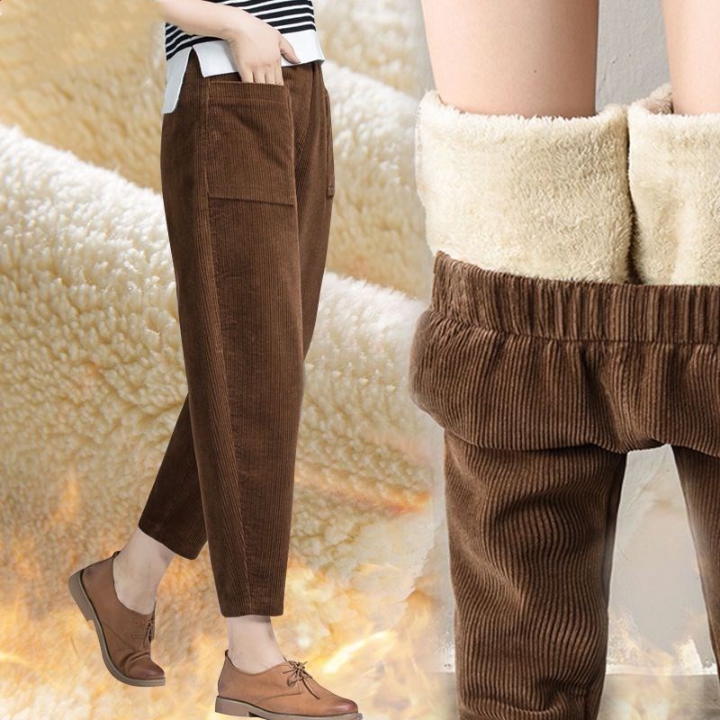 fleece-lined not fleece-lined autumn and winter loose harem pants new corduroy women's pants thickened casual pants mother straight pants tide