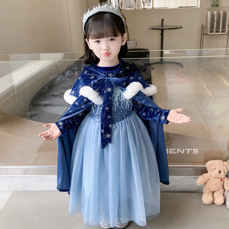 2025 Winter New Children's Clothing Frozen Girls Dress Baby Girl Long Sleeve Dress Skirt Elsa Princess Dress