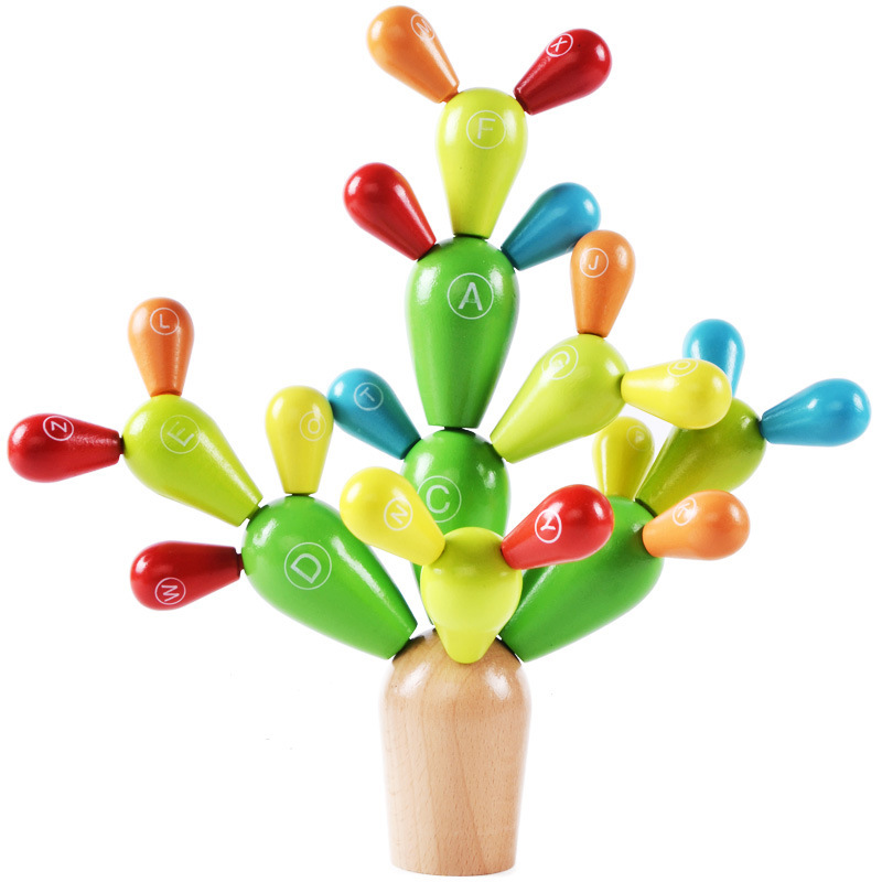 Wholesale children's wooden disassembly and splicing cactus ball Building Blocks 2-3 years old early education letters cactus educational toys