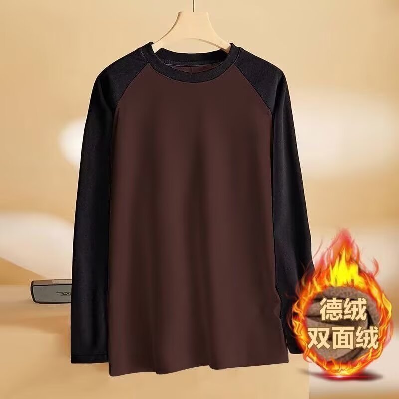 Source Manufacturer Double-Sided German Velvet Bottoming Shirt for Men, Autumn and Winter Fashionable and Versatile Boys' t Casual Contrasting Color Couple's Long