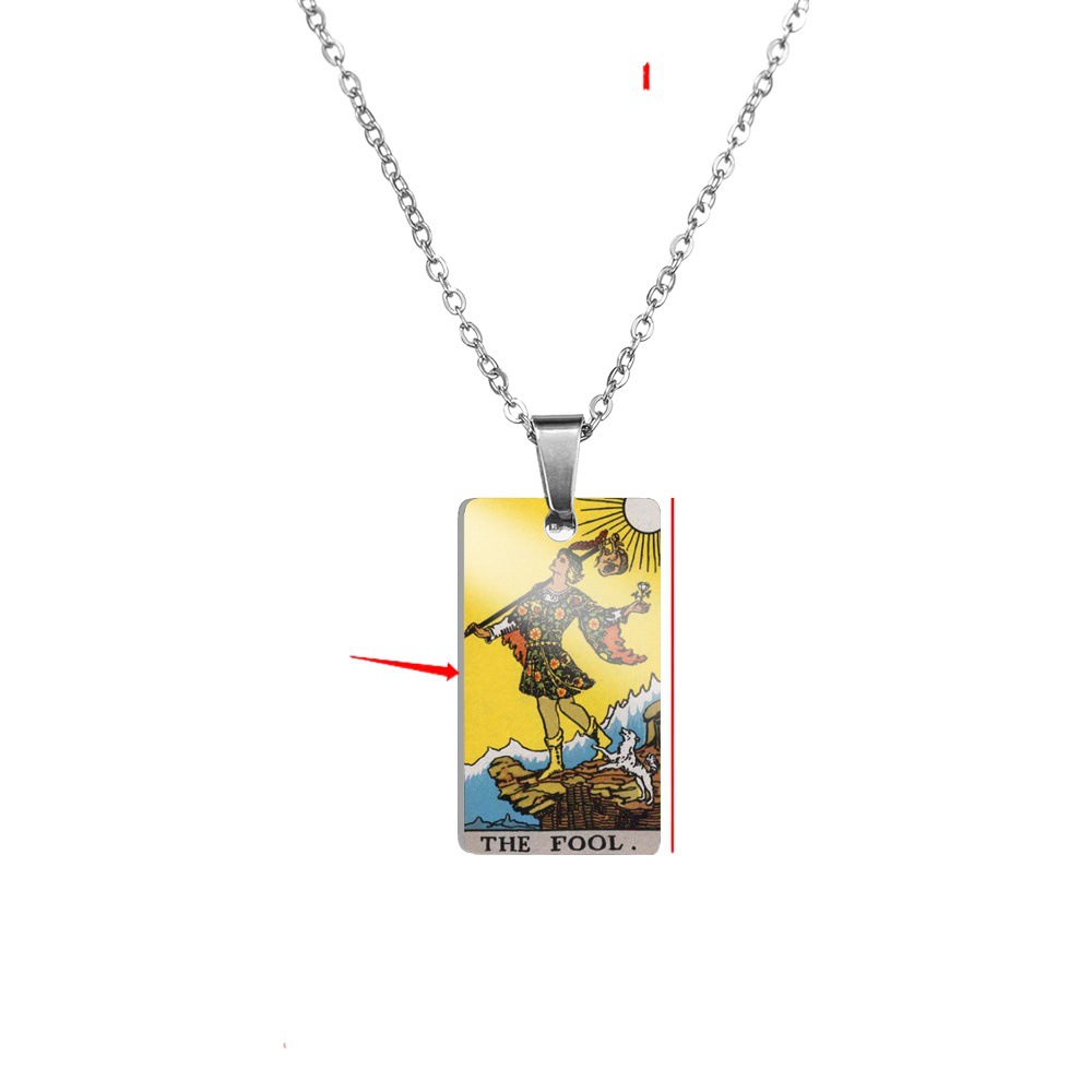 Huanyu Jewelry Waite Big Alcana Jewelry 22 Tarot Color Printing Stainless Steel Pendant Necklace