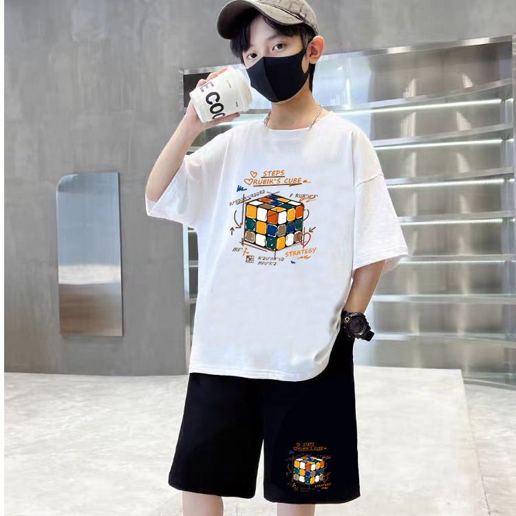 [24 New] 100% Cotton Children's Wear T-shirt suit Summer Boys' Shorts Children's Middle and Big Boys' Jacket I