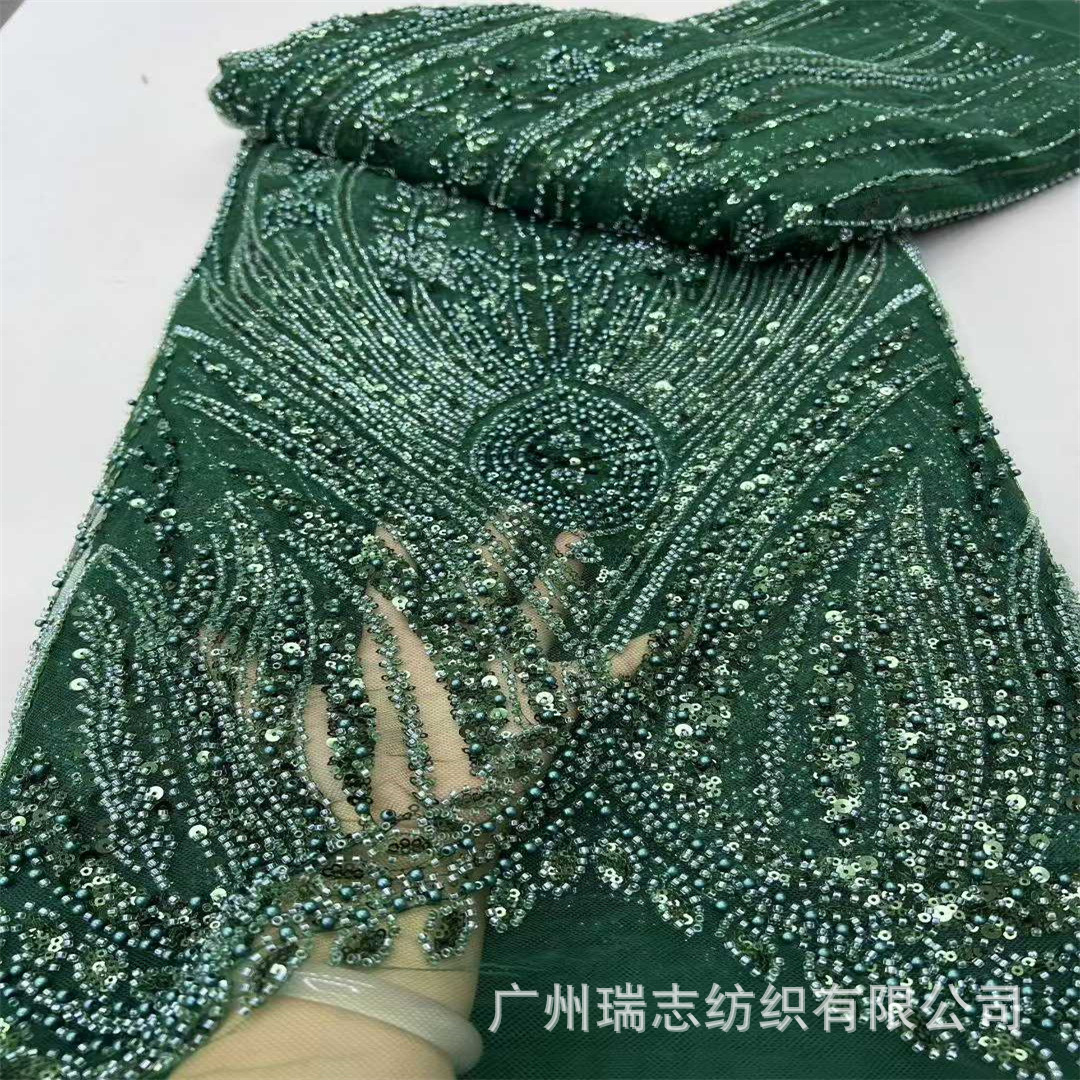 New Lace Lace Heavy Work Bead Mesh Bead Tube Embroidery Fabric Embroidered Cloth French Wedding Dress Embroidery Beaded