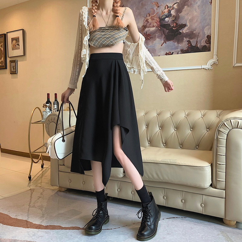 Skirt, Long Skirt, Women's Summer Drapey Thin Style, Small, Asymmetrical High Waist Slit A-Line Skirt, Long Skirt