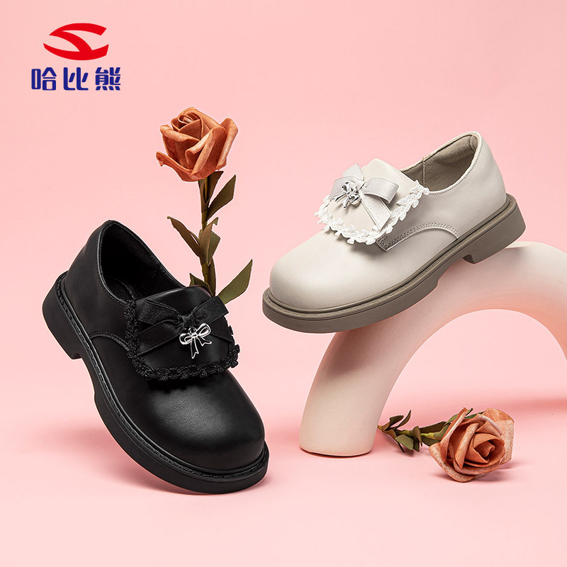 Habi bear girls small leather shoes spring and autumn princess shoes French shallow mouth soft bottom synthetic leather shoes leather shoes a generation of hair