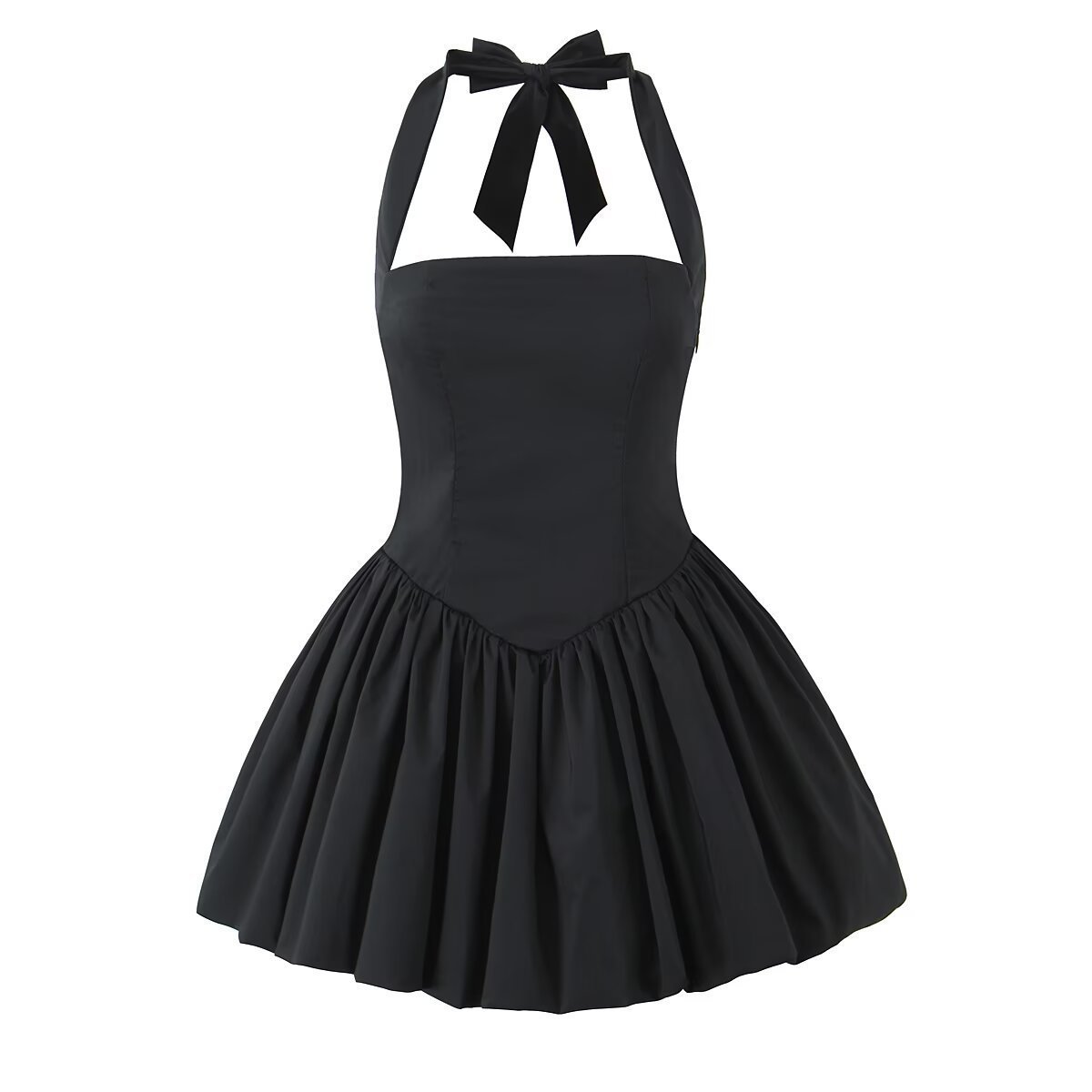 2025 Summer New Women's Clothing French Fashion Elegant Slim-fit Spice Girl Ponkas Solid Color Tight Waist Neck dress
