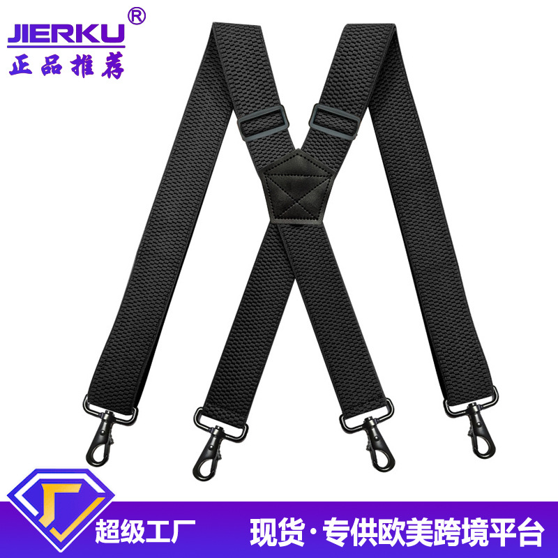 Picture of Cross-Border Supply Adult Men's 4-Clip Suspenders 3.8cm X-Type Corn Pattern Elastic Suspenders Black Hook Buckle in Stock