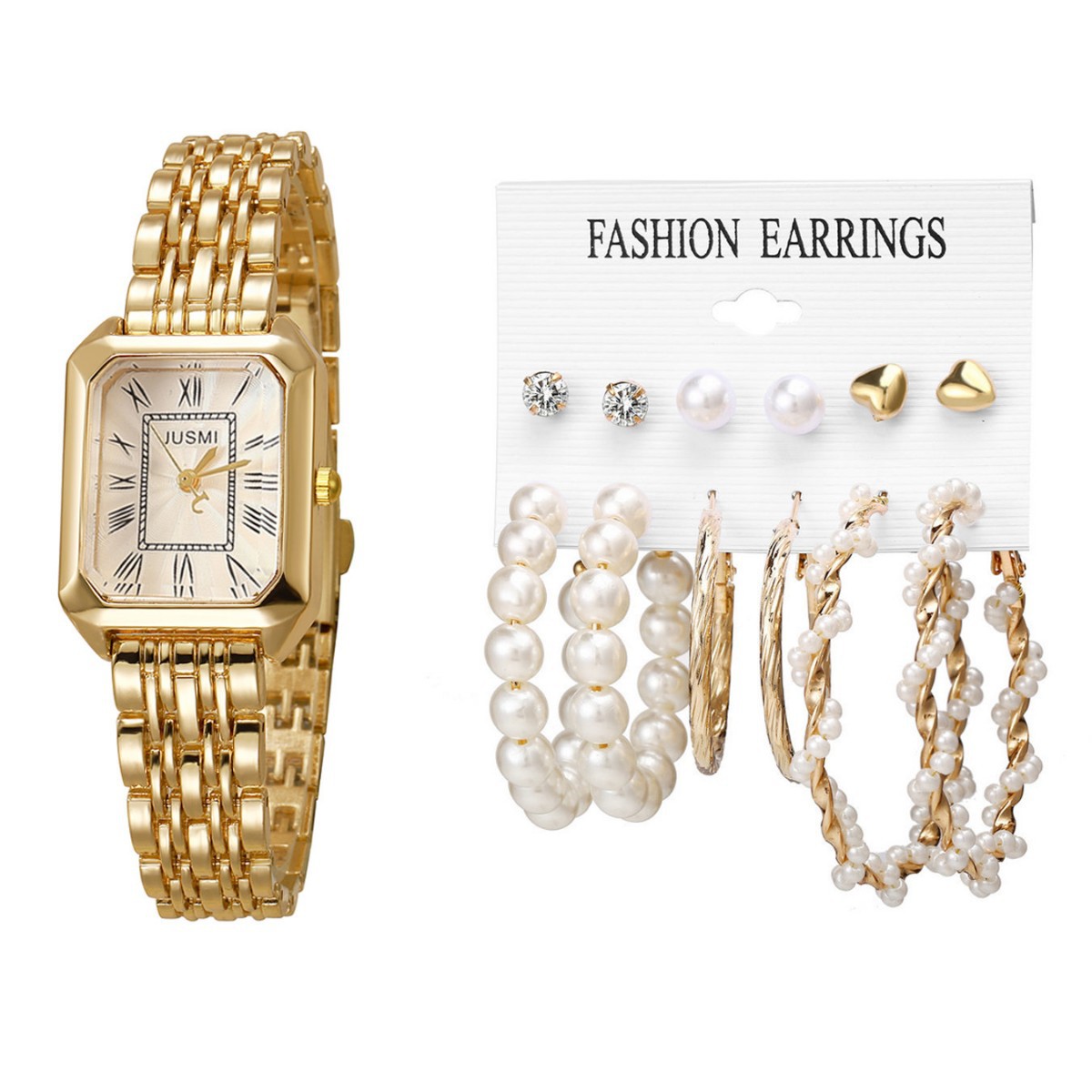 New Fashion Arabian Pin Mixed Scale Bamboo Steel Band Women Quartz Watch Earrings suit 13pcs