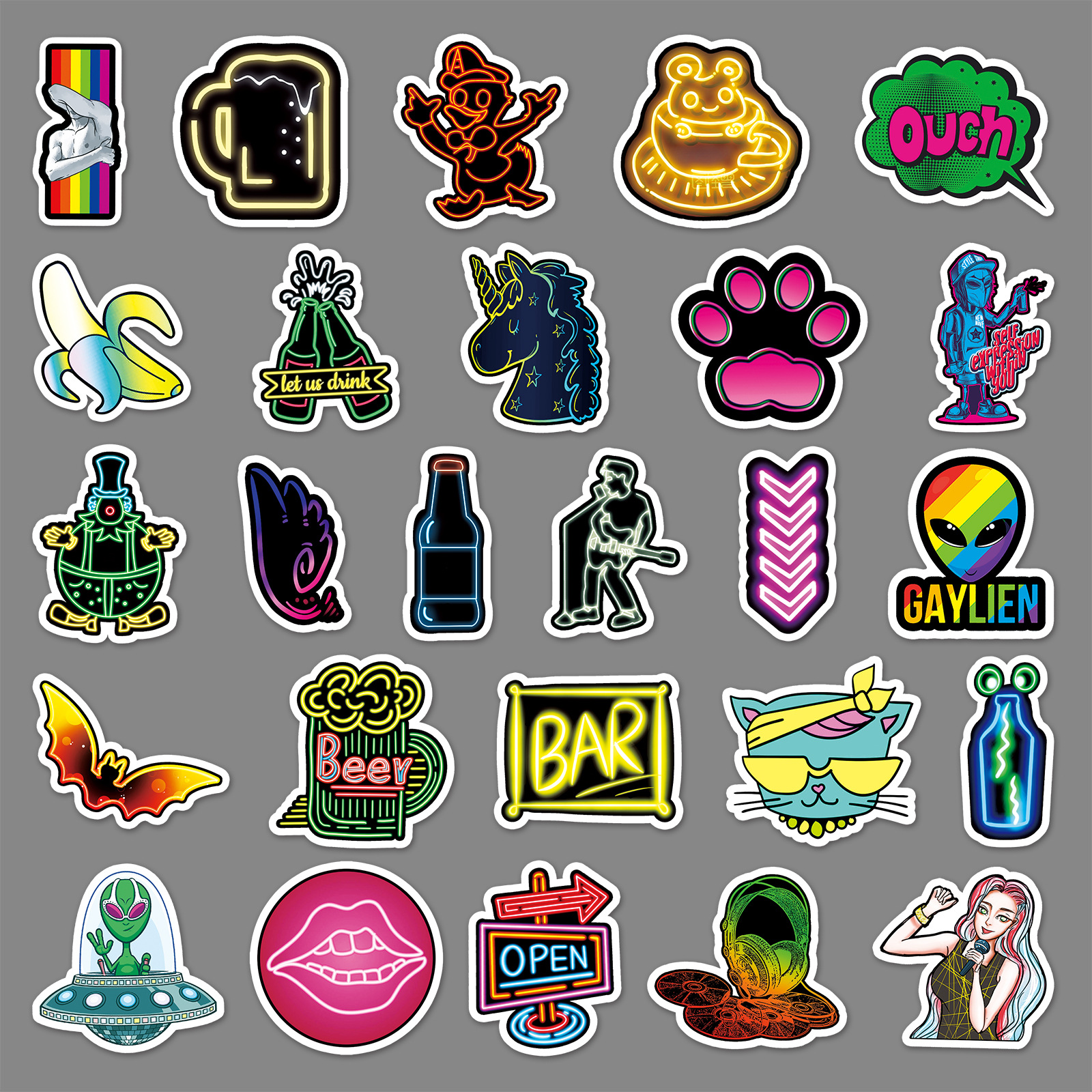 Picture of 53 Neon Graffiti Decoration Personalized Fashion Wholesale Notebook Suitcase Motorcycle Car Waterproof Stickers