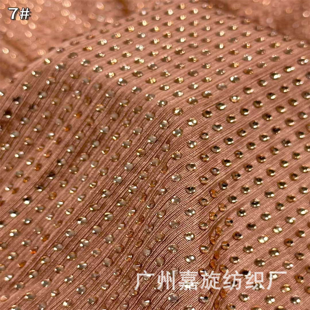 Straight row full of diamonds, hot drills, polyester, four-sided elastic brushed fabric, high-density imitation diamond performance, dress, bags, shoes, fabrics