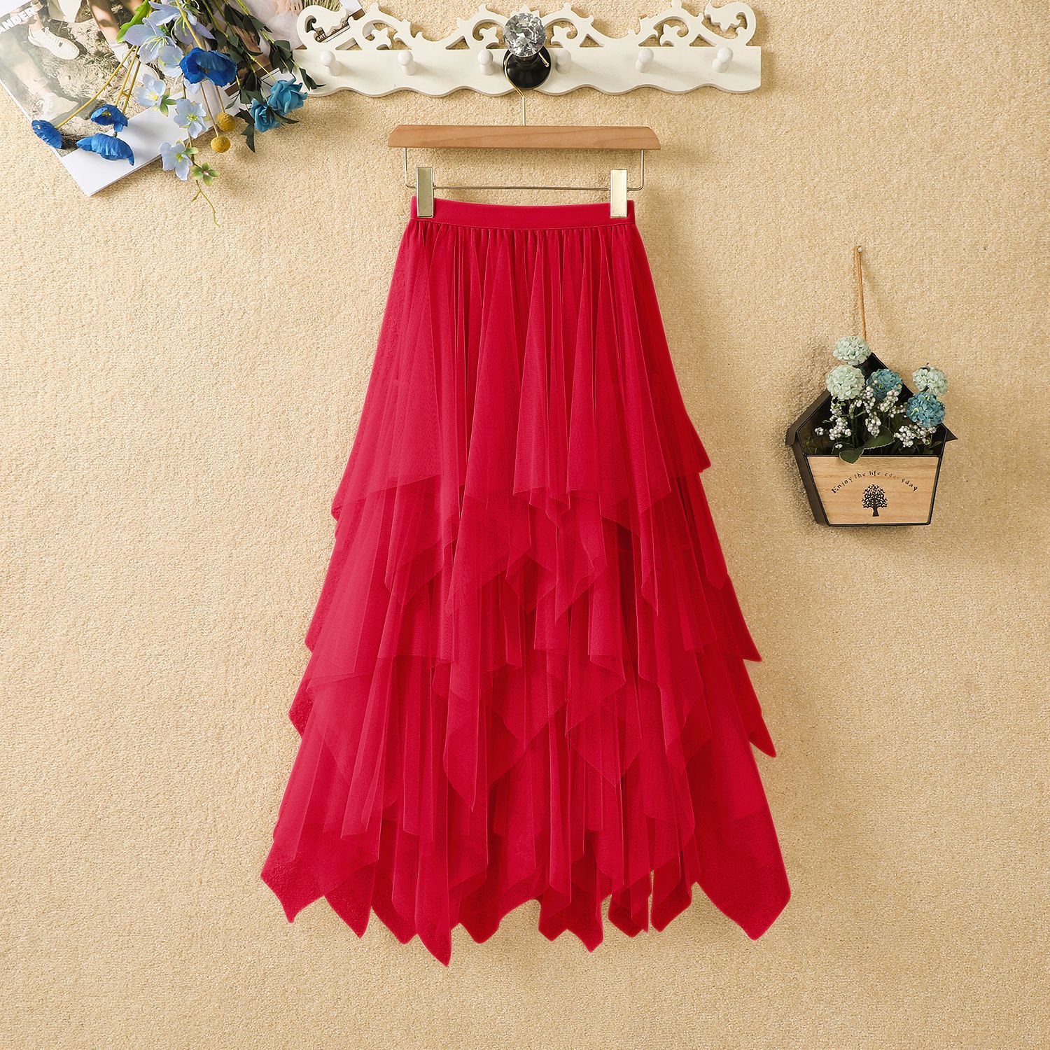 Picture of Irregular Mesh Skirt Women's Mid-length 2025 Spring New Veil Skirt High Waist All-match Slimming Skirt