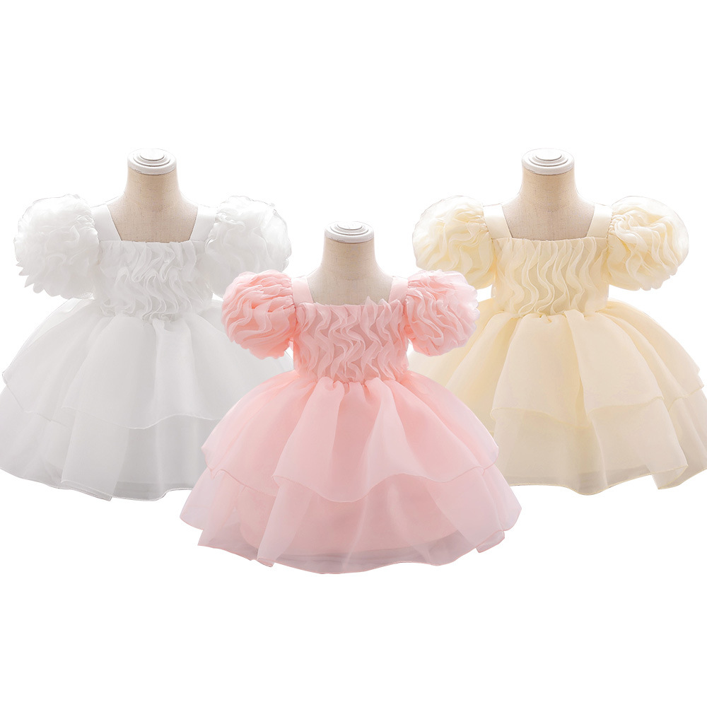 Picture of Ins Children's Wear Girl's dress Western Style Party Princess Dress Dress One-year-old Puff Dress Bubble Sleeve Soft Veil Dress