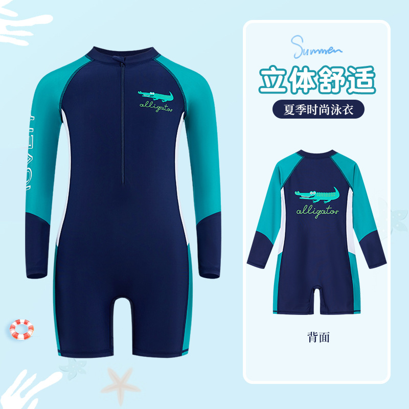 Picture of Summer New Children's Swimsuit Big Children's Long-sleeved Sunscreen Suit Boy's Swimsuit Comfortable Fit Student's Swimsuit