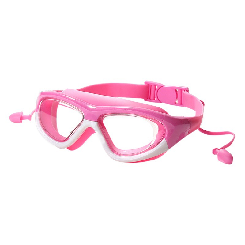 Boxed children's large frame swimming goggles HD waterproof anti-fog swimming glasses one-piece earplugs for boys and girls swimming goggles cross-border