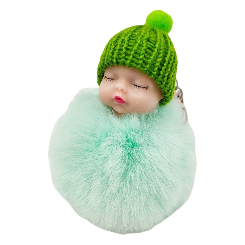 Cross-border imitation Rex rabbit fur sleep doll keychain cute cartoon cute sleeping baby plush bag pendant source factory