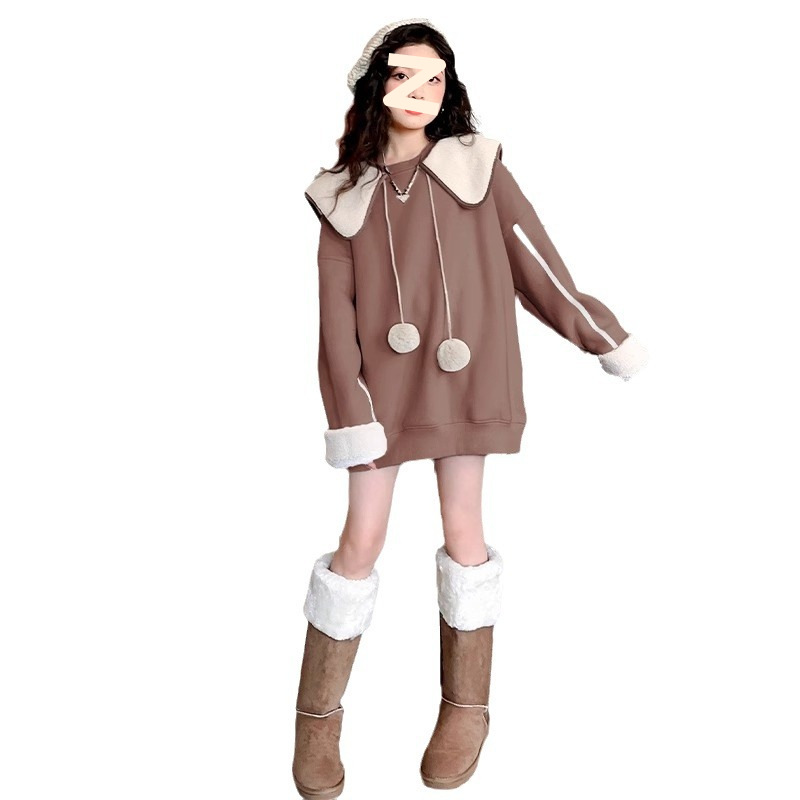 Picture of Girls' Autumn and Winter Fashionable Korean Style 2024 New Middle and Long Loose fleece-lined Thickened Sweatshirt for Children