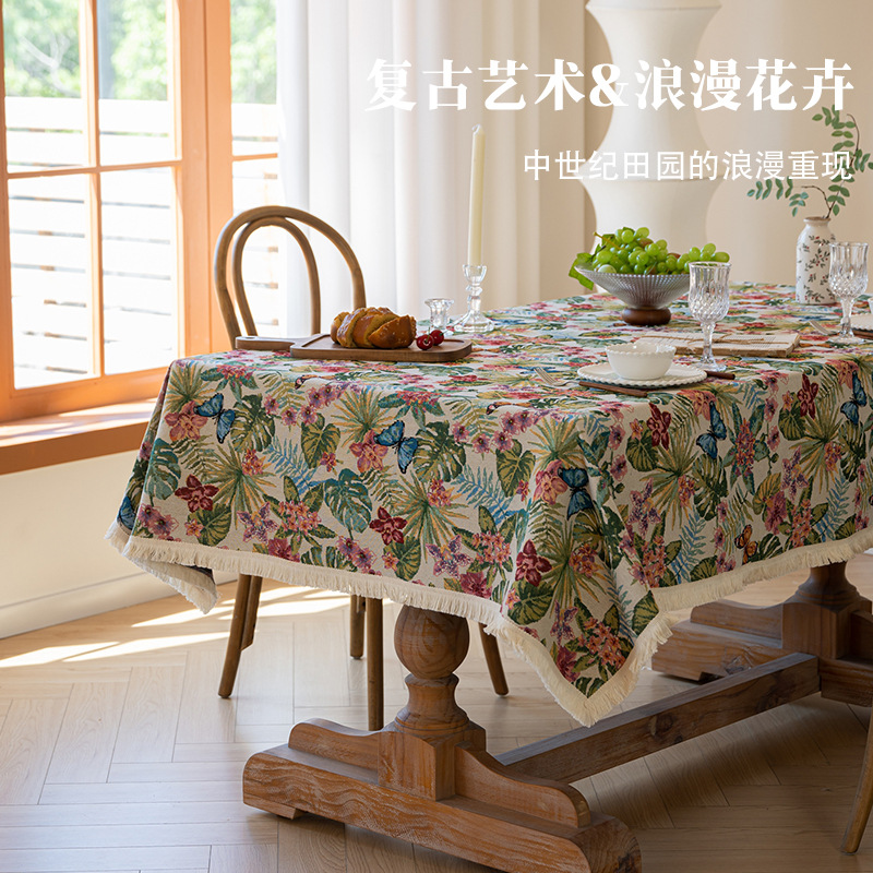American Country Cotton Linen Fabric Tablecloth High-grade Washable Floral Dining Tablecloth Decorative Cloth Household Tablecloth Cover Towel