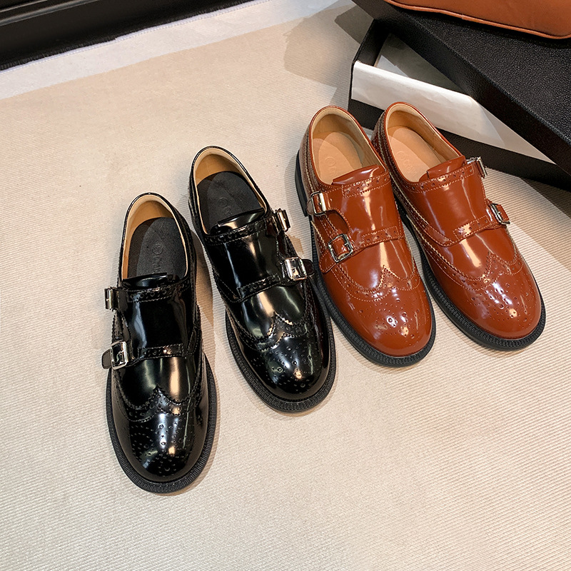Grape Mom Autumn and Winter New British Style Vintage Small Leather Shoes Exquisite Carved Baroque Single-layer Shoes Mengke Leather Shoes Women