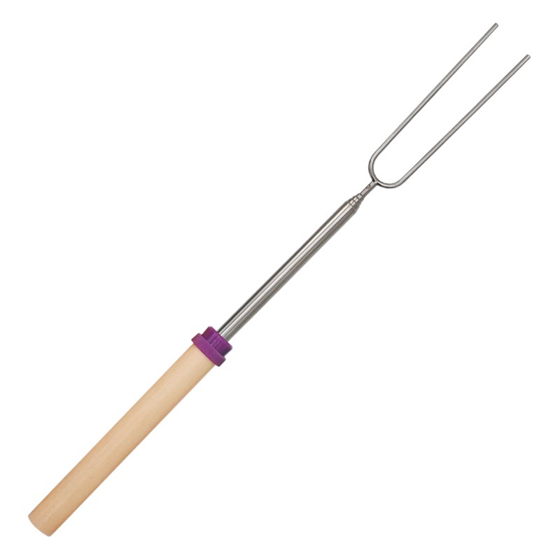 Yibo Bbq Outdoor Bbq Stainless Steel Telescopic Barbecue Fork U-Shaped Wooden Handle Barbecue Stick Barbecue Fork Barbecue Skewer