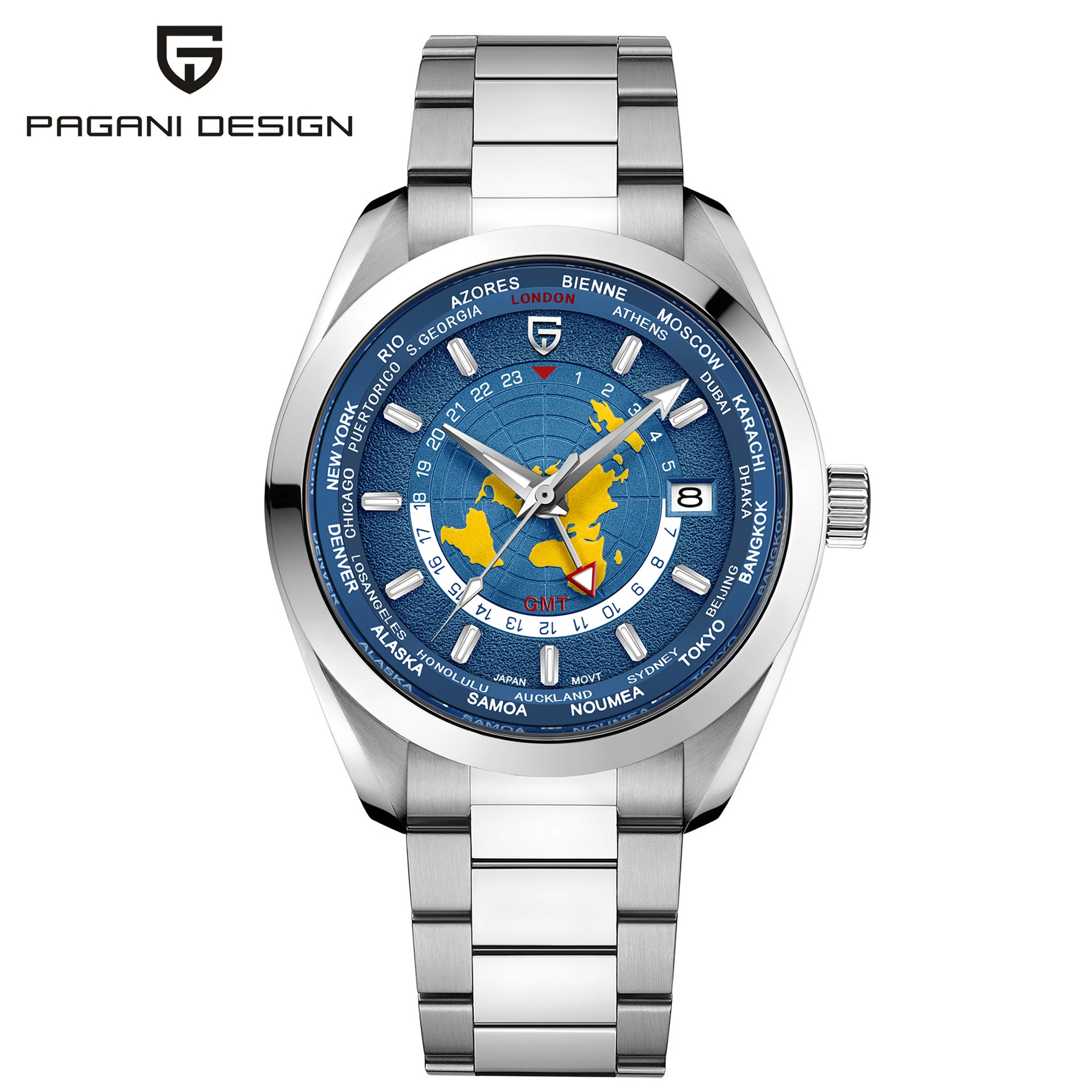 PAGANI DESIGN Men's Multifunctional Mechanical Watch GMT Dual Time Zone Luminous Waterproof Watch 1788